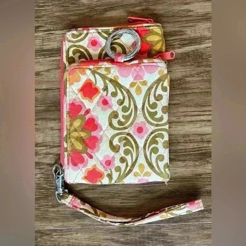 Funky Vera Bradley Wallet Double ID Wristlet Pink Orange Floral Magnetic Closure
